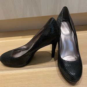 Calvin Klein black snakeskin heels. Size 8.